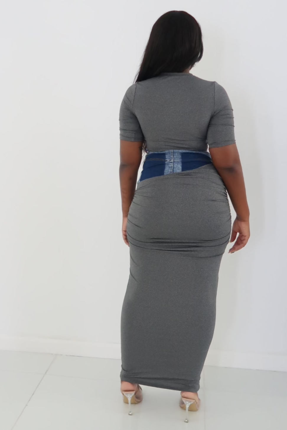 Gray areas ruched skirt set