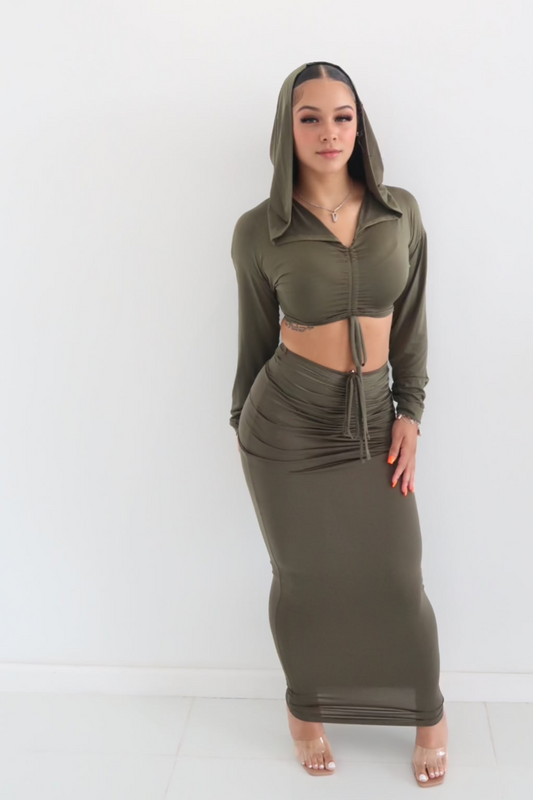 Sharp Hooded Skirt Set